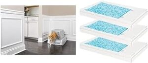 PetSafe Arenero para Gatos Cubierto Autolimpiable - Caja de Arena Automática ScoopFree, Gris 9000 g + Paquete de 3 Bandejas de Arena de Cristal Azul, Absorbente, Inodoro, Higiénico