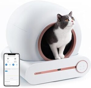 Bamboosang Arenero Gatos Autolimpiable: Arenero Automatico 65L Arenero Gato Grande con Control APP/Protección de Seguridad/Eliminación de Olor Caja Arena Gatos Inteligente con Alfombra para Multigatos