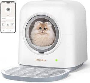 MeoWant Caja Sanitaria Autolimpiable para Gatos, Arenero Gatos Autolimpiable Cerrada para Múltiples Gatos, Arenero Autolimpiable para Gatos Ultra Segura/Control de App/Eliminación de Olores
