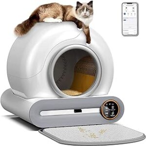 RETRIN Arenero Gatos Inteligente Automático Cat Inodoro Gran Espacio Pet Trash Cat Pet Supplies Caja Arena Gato Control De App con Bolsas De Basura/Alfombrillas,Limpieza Fácil